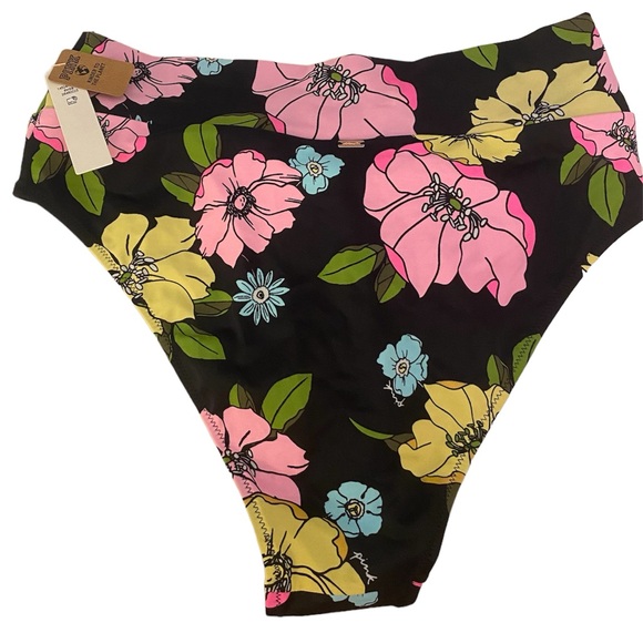 VS PINK Black Floral High Waisted Criss-Cross Cheeky Swim Bottom Bottoms - Picture 4 of 11